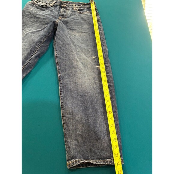 Lucky Brand Men's 33 Dark Wash Denim Distressed Straight Fit Jeans - Picture 2 of 8